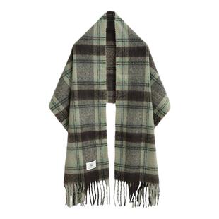 拉夏贝尔/La Chapelle绿色复古格子围巾女冬季韩系氛围感保暖披肩
