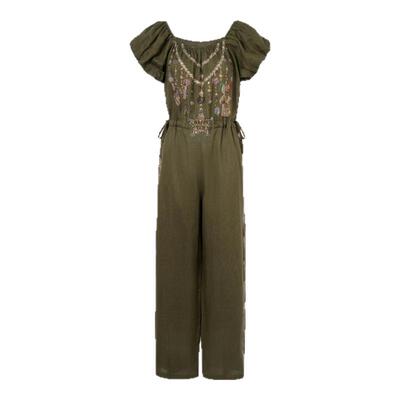 TCH烫钻亚麻泡泡袖时尚气质百搭休闲连体裤女夏季T75B20E5162