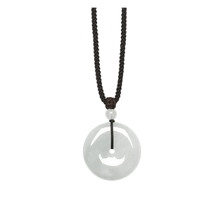 周大生天然翡翠平安扣吊坠豆种淡绿玉挂坠编绳项链送男友新年礼物