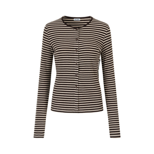 MHV ARCHIVE 羊毛天丝 女士微收腰条纹纽扣亨利衫