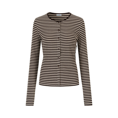 MHV ARCHIVE 羊毛天丝 女士微收腰条纹纽扣亨利衫