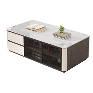 实木岩板电视柜茶几组合双面圆角储物柜小户型客厅50cm高款茶水柜