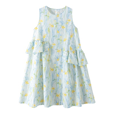 爱法贝新款女童纯棉碎花连衣裙