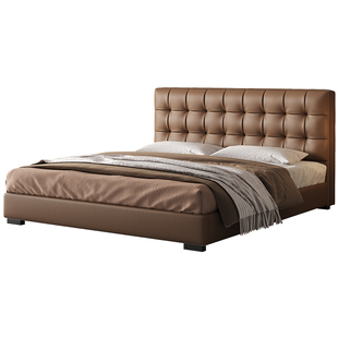 法莎蒂华夫格床法式奶油风真皮床主卧现代简约薄床头床ins软包床