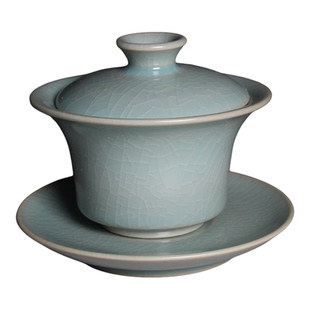 寻天青清凉寺仿古天青釉汝窑手工支钉开片纹三才盖碗复古陶瓷茶具