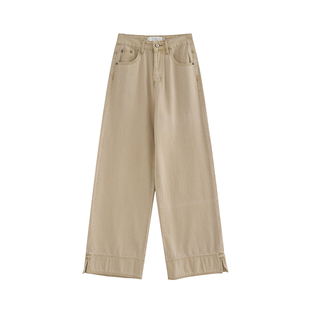 MOERSHOP微酷Athflow 复古高腰卡其色翻边牛仔裤女冬季阔腿休闲裤