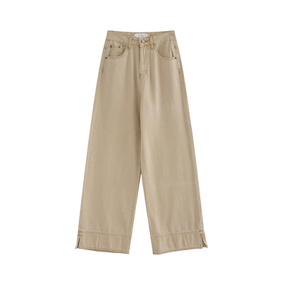 MOERSHOP微酷Athflow 复古高腰卡其色翻边牛仔裤女冬季阔腿休闲裤