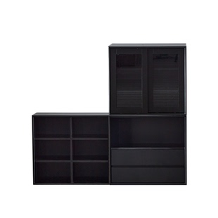 慕盛实木组合柜黑色模块化储物书柜书架置物柜收纳矮柜展示柜白色