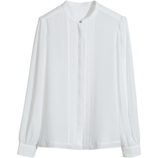 璐丝百丽白色小立领衬衫女春设计感小众雪纺衬衣职业时尚洋气上衣