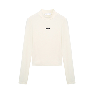 北欧时刻半高领白色德绒打底衫女春季内搭长袖t恤高级感修身上衣