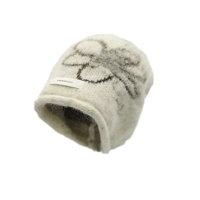 韩系花朵卷边针织堆堆帽子女冬季