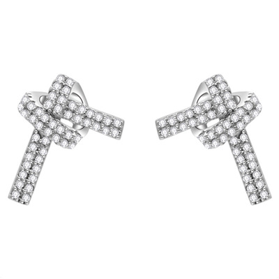 STANDii925银针女打结耳钉镶钻