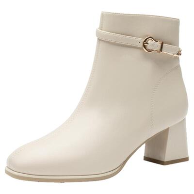 大东官方高跟短靴女款2025新款冬季方头高级感法式小踝靴粗跟靴子