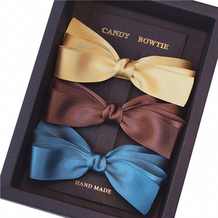 Candy bowtie手工 原创小众发饰光泽质感多层蝴蝶结发夹儿童
