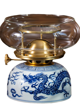 景德镇高温手绘元青花煮茶酥油灯