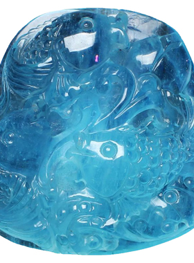 海蓝宝荷花鱼吊坠冰种原石雕刻三鱼戏荷蓝色牌子项链男女水晶饰品