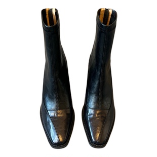 牛皮法式复古粗跟短靴女2025新款冬季小个子百搭绝美尖头瘦瘦靴女