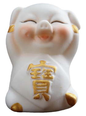 小猪新中式风白色车载手工摆件