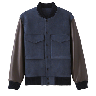 KUYIOU/PU皮袖拼接 550G重磅加厚麂皮绒大口袋棒球夹克外套男 J14