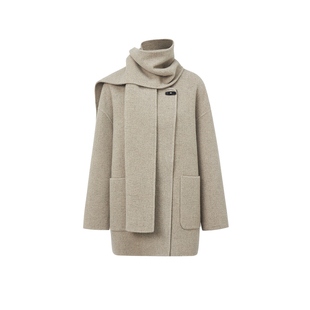 commuse memory 定制款 山羊绒羊毛大衣叠门襟带围巾双面呢外套女