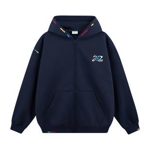 NARTALIY星芒代码彩绣logo美式连帽卫衣开衫男女情侣秋冬加绒外套