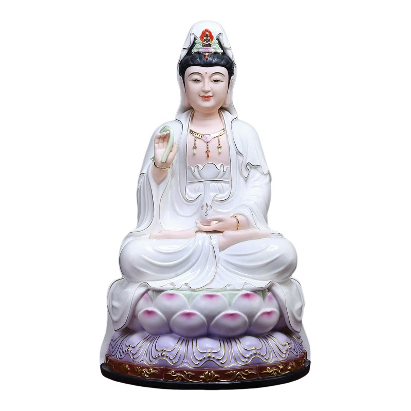 戴玉堂陶瓷摆件坐古莲观音家用供奉观世音菩萨佛像摆件家居装饰品