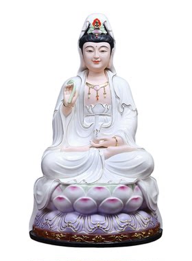 戴玉堂陶瓷摆件坐古莲观音家用供奉观世音菩萨佛像摆件家居装饰品