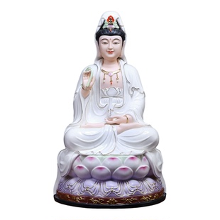 戴玉堂陶瓷摆件坐古莲观音家用供奉观世音菩萨佛像摆件家居装饰品