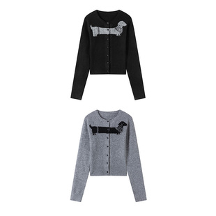 LYUOCHENG 早秋腊肠狗提花针织开衫