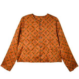 GESGOO桑蚕丝提花红云纱25姆米真丝短款外套女秋季新中式国风上衣