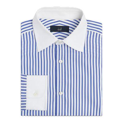 登喜路男士春夏蓝白棉质条纹衬衫