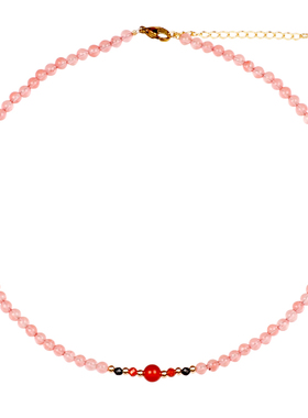 粉水晶项链轻奢小众红玛瑙短项链