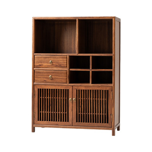 新中式博古架乌金木展示柜矮柜茶室边柜置物架侘寂风柜子实木角柜