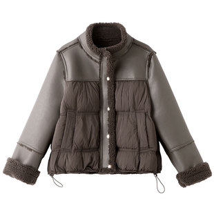 羊羔毛皮毛一体拼接羽绒服外套女冬季2025新款小个子今年流行爆款