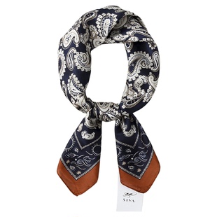 2025新款腰果花藏青色小方巾丝巾女春夏季薄款围巾系脖高级感颈饰