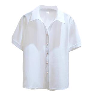 Basic House/百家好职业通勤白色短袖衬衫女夏季新款简约正肩衬衣