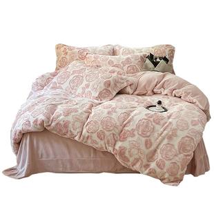 冬季加绒A类兔毛绒被套单件加厚珊瑚牛奶绒被罩被单四件套25新款