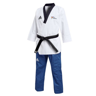 adidas阿迪达斯跆拳道品势道服男女款成人黑领黑带表演服WT认证