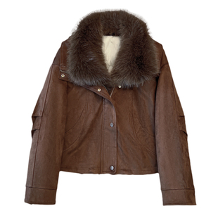 巨好看大毛领麂皮加厚外套女短款2025秋冬新款石墨烯云绒内胆棉服