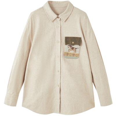 谜底衬衣长袖2025冬新品简约宽松中长款毛织贴袋衬衫女254MC1720