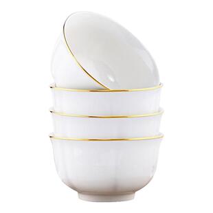 三环陶瓷6个装北欧风纯色创意个性简约饭碗描金南瓜碗家用送礼