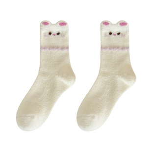 巨厚毛绒袜子女秋冬加绒加厚保暖中筒袜可爱澳绒居家地板袜睡眠袜