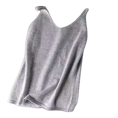 春秋吊带背心100%纯羊毛女修身V领米色针织打底黑色内搭外穿西装