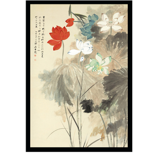 吴冠中张大千黄宾虹名画海报水墨山水国画现代客厅宿舍装饰贴挂画