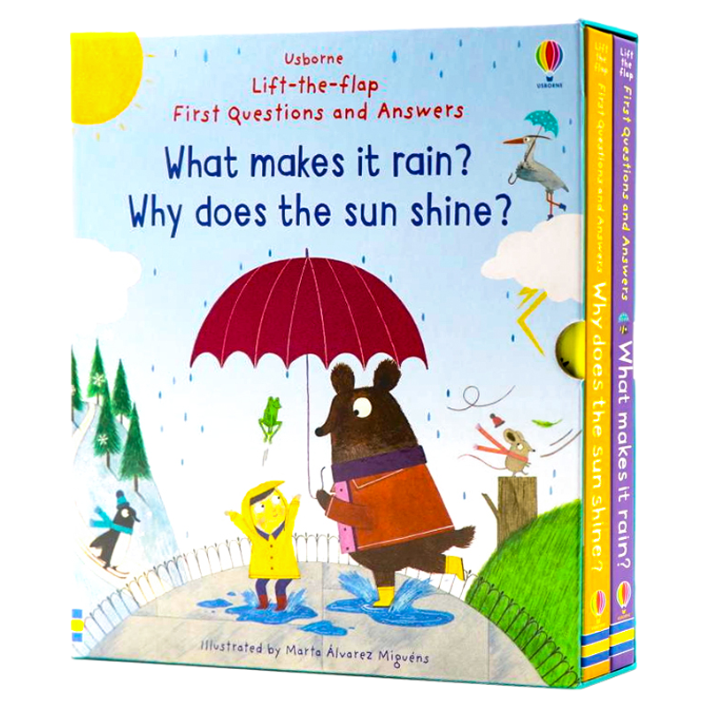 Usborne英文原版绘本2册盒装 What makes it rain 雨水如何形成 Why Does the Sun Shine为什么太阳会发光 儿童启蒙科普纸板翻翻书
