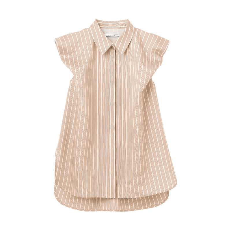 BEIGE,简约设计感优雅可洗弗里西亚气球袖条纹衬衫女ONWARD