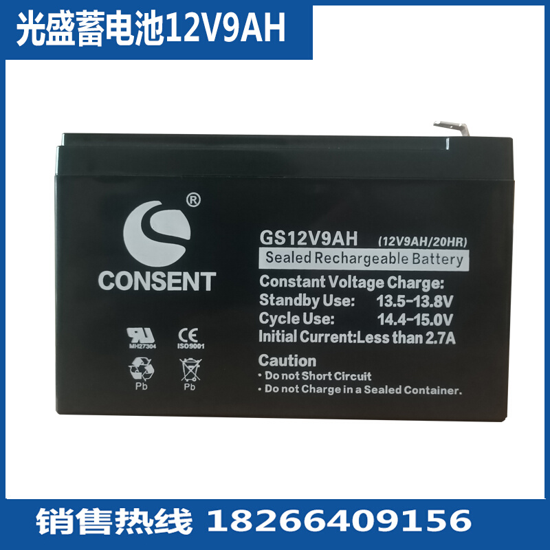 CONSENT蓄电池GS12V9AH应急电源专用电梯音响电瓶船舶UPS