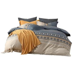 水星家纺全棉磨毛四件套抑菌套件秋冬保暖被子套床单费尔岛风床品