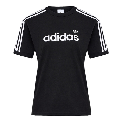 adidas阿迪达斯三叶草2026夏女三条纹纯棉运动休闲短袖T恤 HZ9542