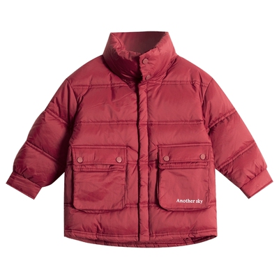 男童冬季短款红色工装加厚羽绒服
